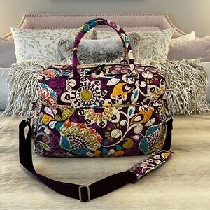 VERA BRADLEY Plum Crazy 2013 Weekender Bag Purple Blue Orange Y2K Travel Quilted